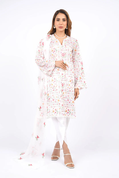 Fabareeze White 3 PC Lawn Embroidered