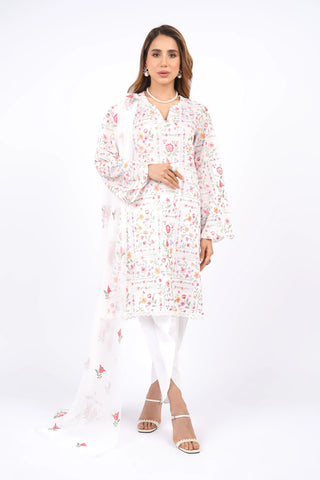 Fabareeze White 3 PC Lawn Embroidered