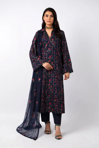 Fabareeze Navy blue 3 PC Lawn Embroidered