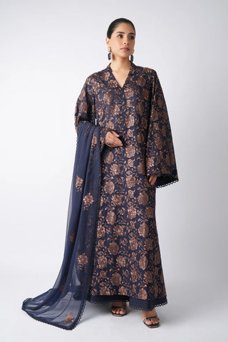 Fabareeze Navy blue 3 PC Lawn Embroidered