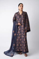 Fabareeze Navy blue 3 PC Lawn Embroidered