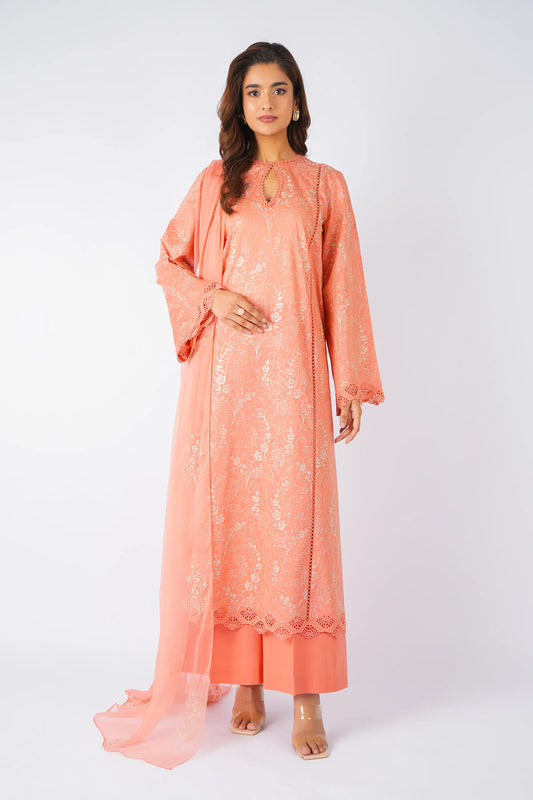 Fabareeze Peach 3 PC Lawn Embroidered