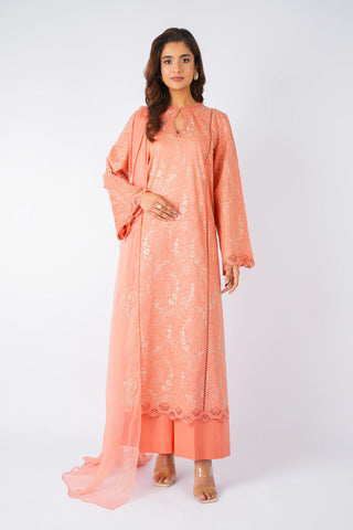 Fabareeze Peach 3 PC Lawn Embroidered
