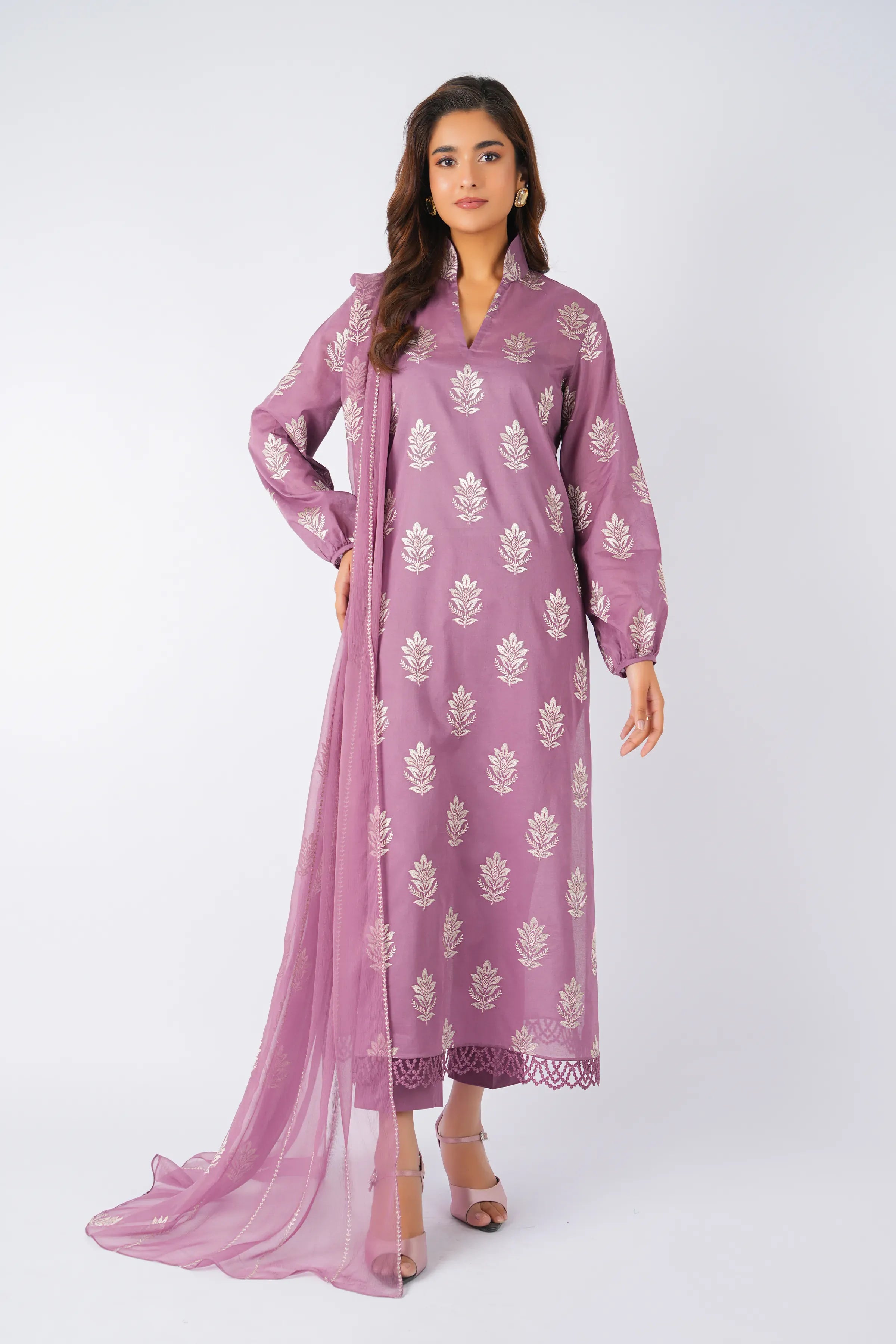 Fabareeze Dark purple 3 PC Lawn Embroidered