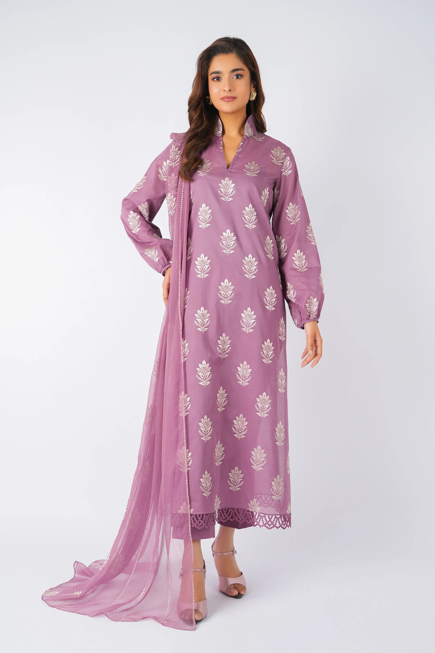 Fabareeze Dark purple 3 PC Lawn Embroidered
