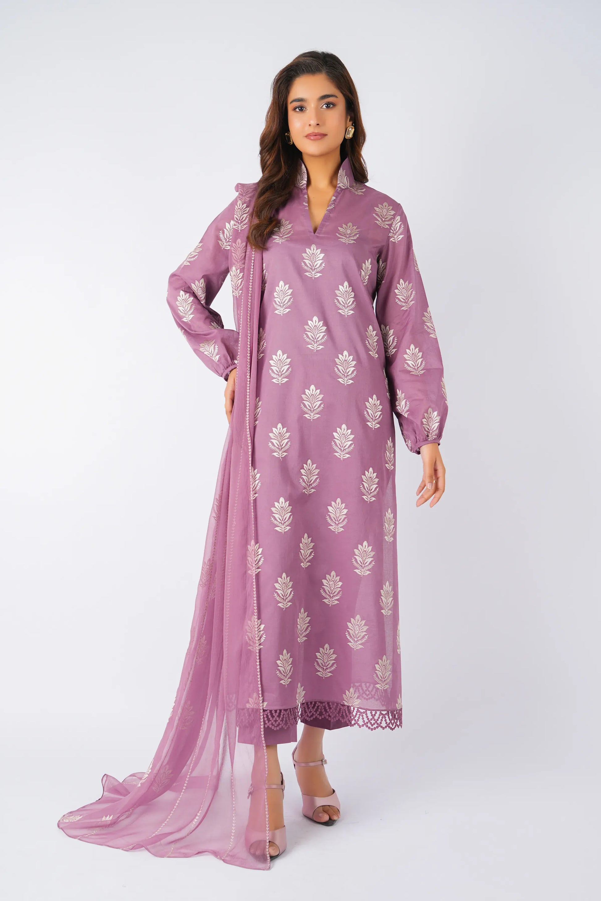 Fabareeze Dark purple 3 PC Lawn Embroidered