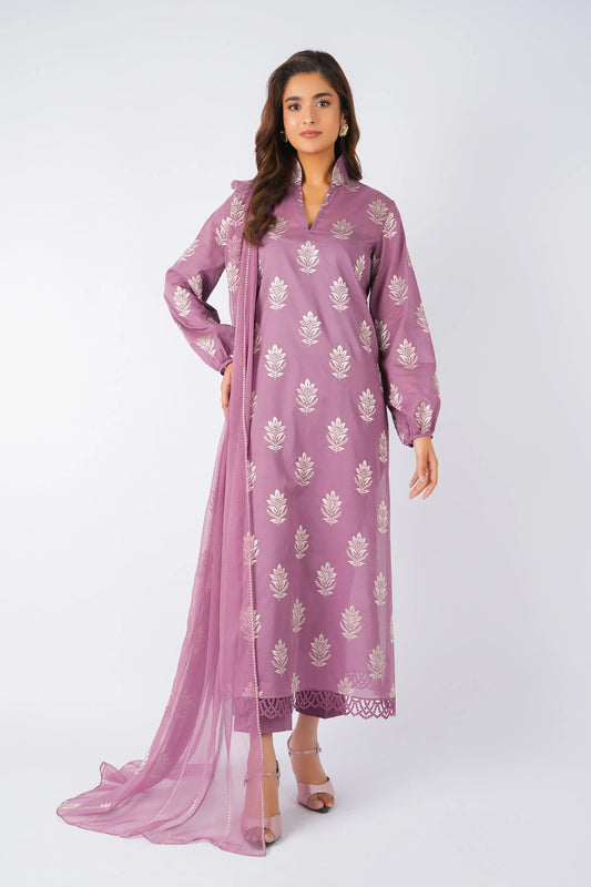 Fabareeze Dark purple 3 PC Lawn Embroidered