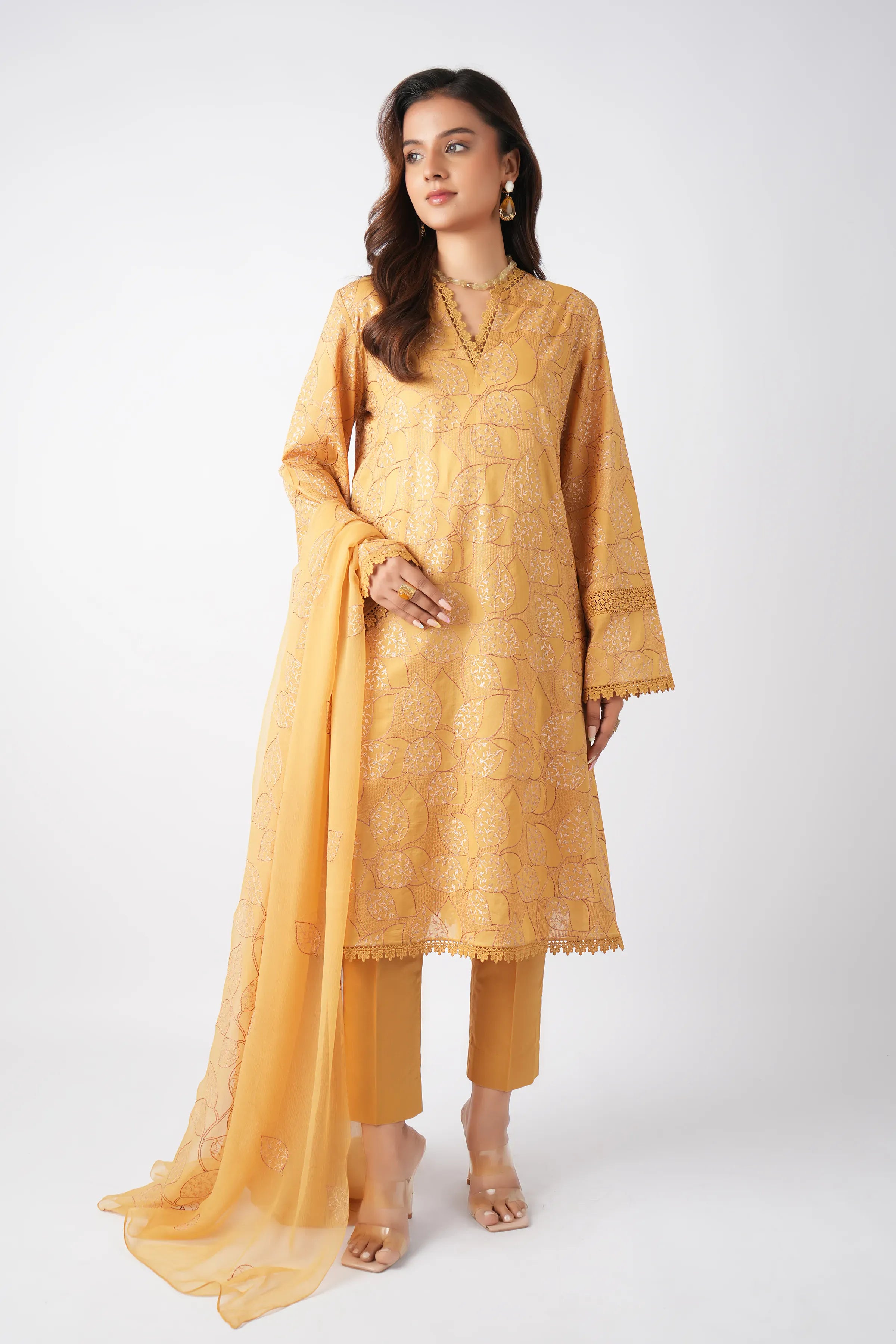 Fabareeze Mustard 3 PC Lawn Embroidered