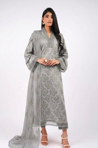 Fabareeze Grey 3 PC Lawn Embroidered
