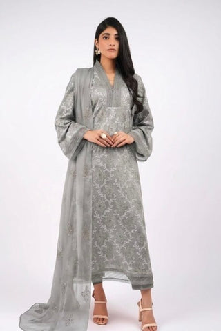 Fabareeze Grey 3 PC Lawn Embroidered