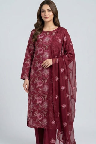 Fabareeze Maroon 3 PC Lawn Embroidered