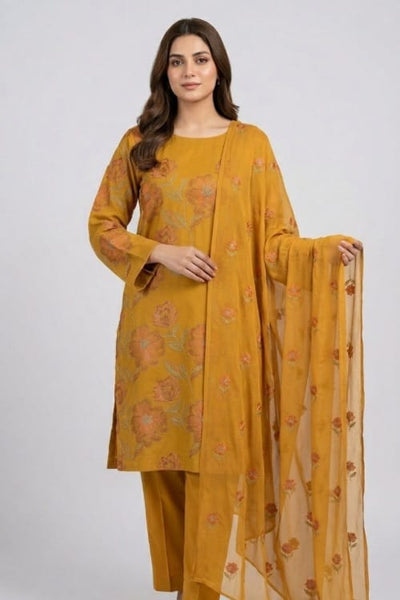 Fabareeze Mustard 3 PC Lawn Embroidered
