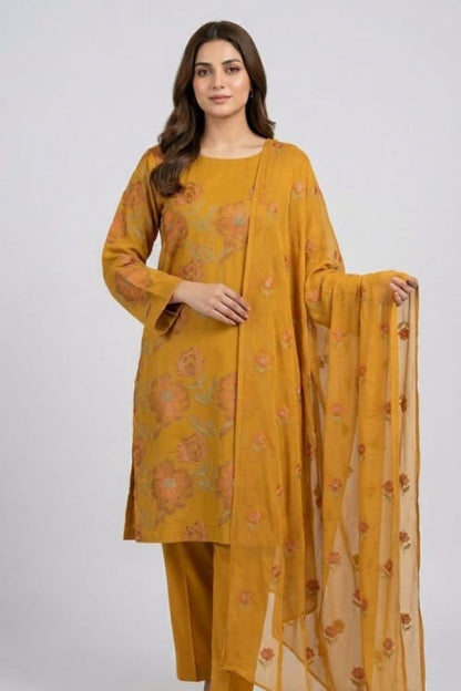 Fabareeze Mustard 3 PC Lawn Embroidered
