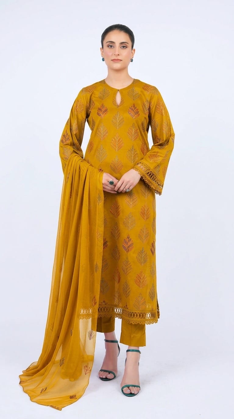 Fabareeze Mustard 3 PC Lawn Embroidered