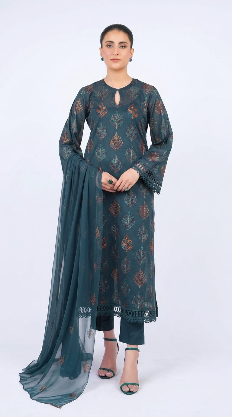 Fabareeze Zinc blue 3 PC Lawn Embroidered