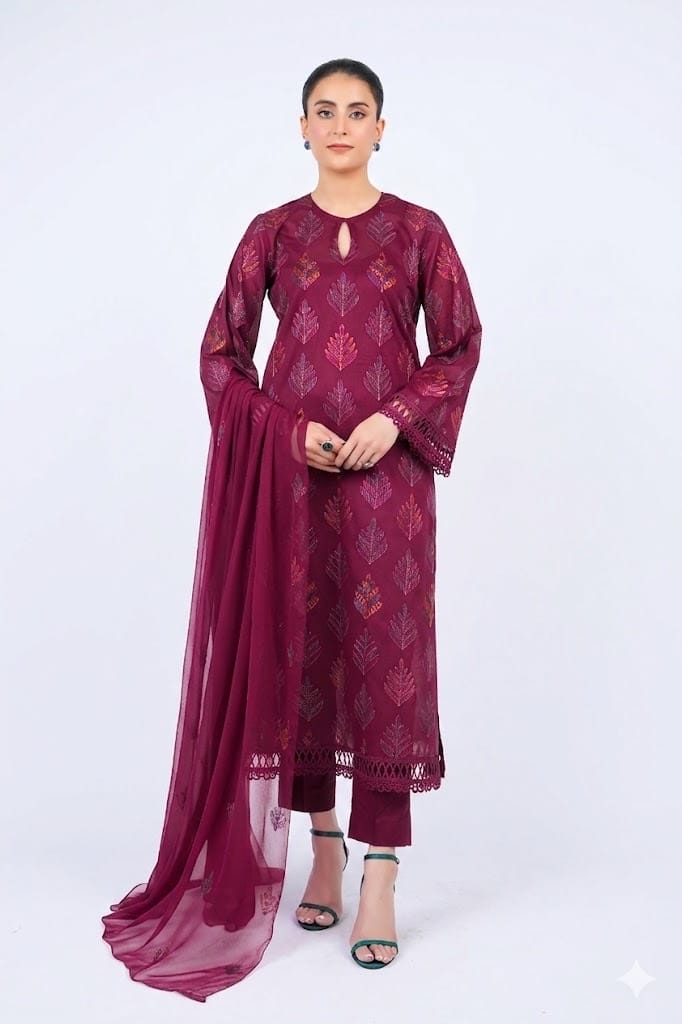 Fabareeze Maroon 3 PC Lawn Embroidered