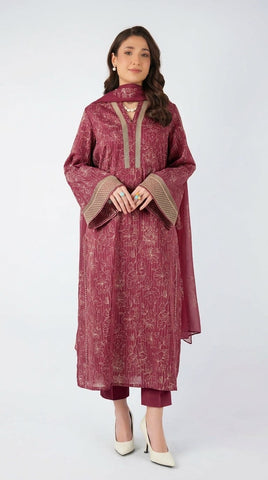 Fabareeze Maroon 3 PC Lawn Embroidered