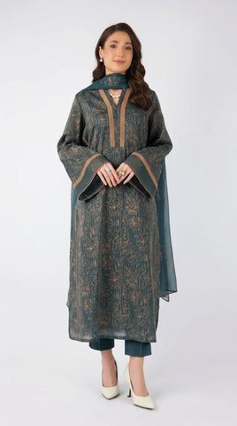 Fabareeze Teal green 3 PC Lawn Embroidered