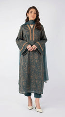 Fabareeze Teal green 3 PC Lawn Embroidered