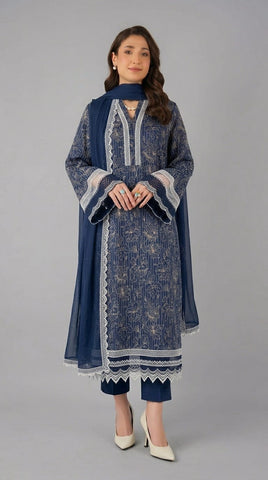 Fabareeze Navy blue 3 PC Lawn Embroidered