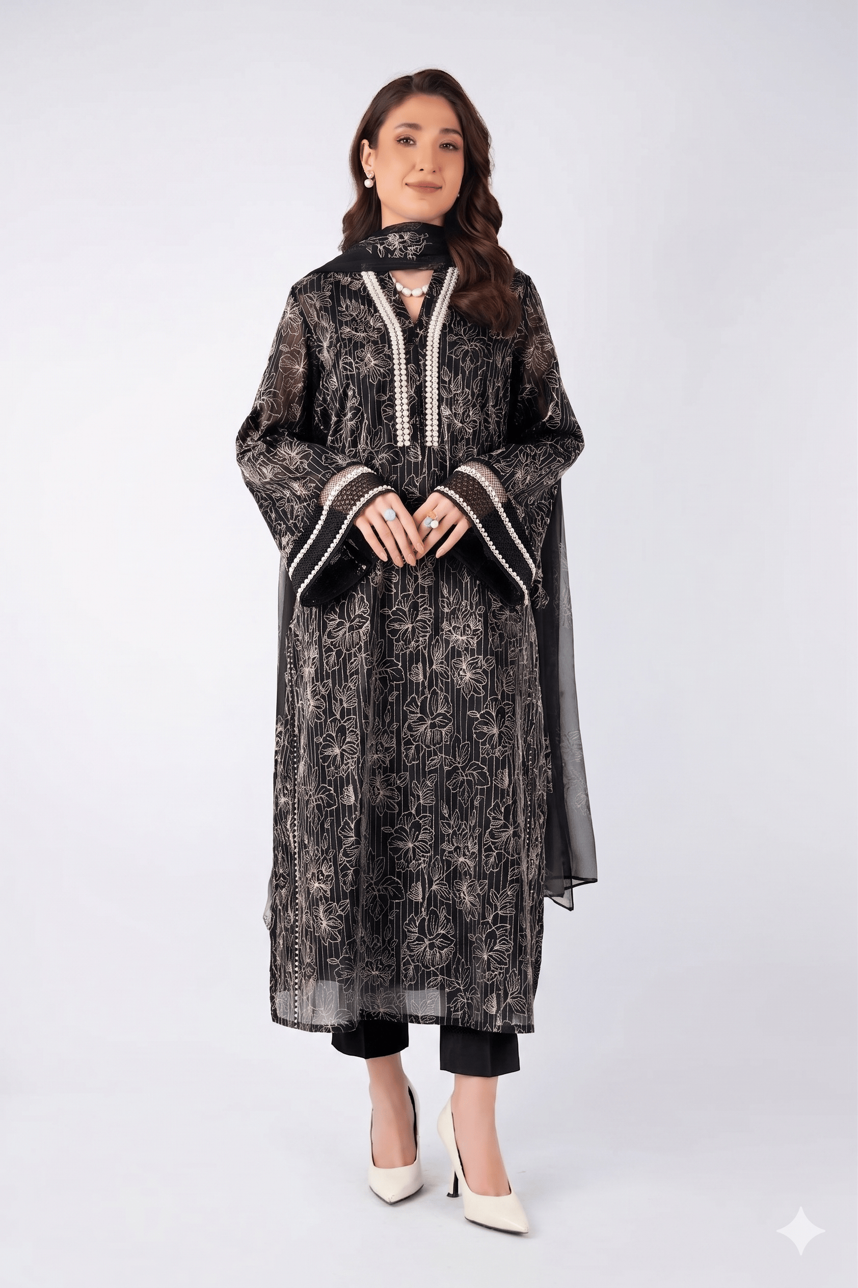 Fabareeze Black 3 PC Lawn Embroidered