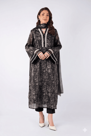 Fabareeze Black 3 PC Lawn Embroidered