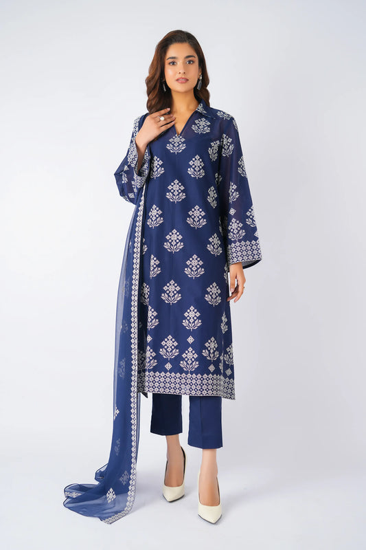 Fabareeze Navy blue 3 PC Lawn Embroidered