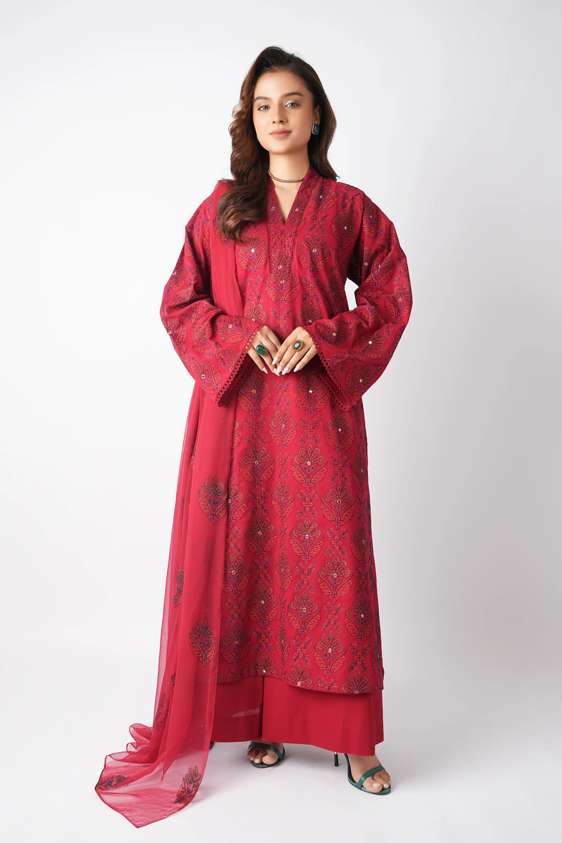 Fabareeze Red 3 PC Lawn Embroidered