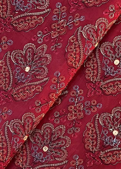 Fabareeze Red 3 PC Lawn Embroidered