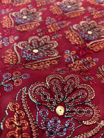 Fabareeze Red 3 PC Lawn Embroidered