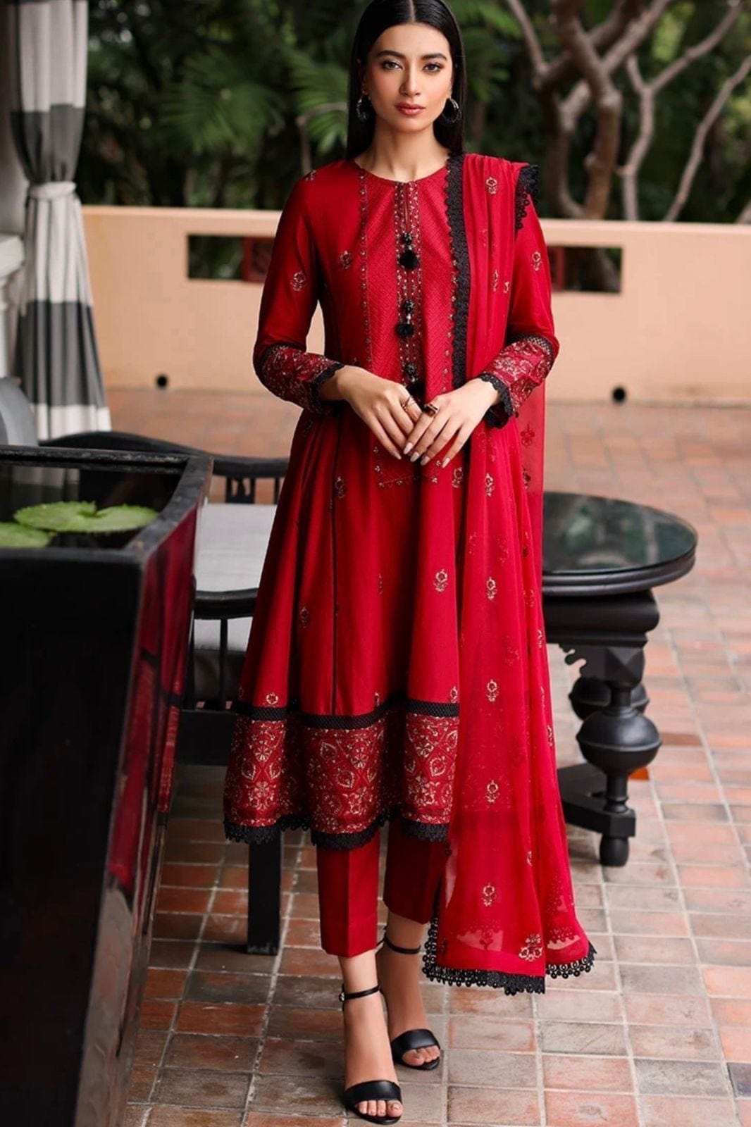 Fabareeze Maroon 3 PC Lawn Embroidered