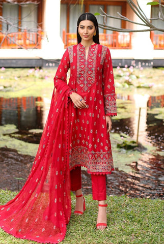 Fabareeze Red 3 PC Lawn Embroidered