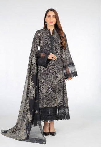 Fabareeze Black 3 PC Lawn Embroidered