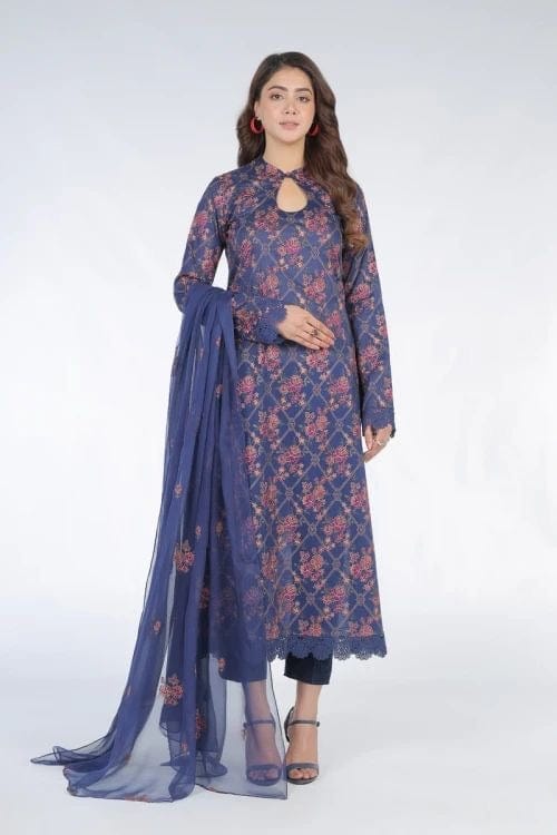 Fabareeze Navy Blue 3 PC Lawn Embroidered