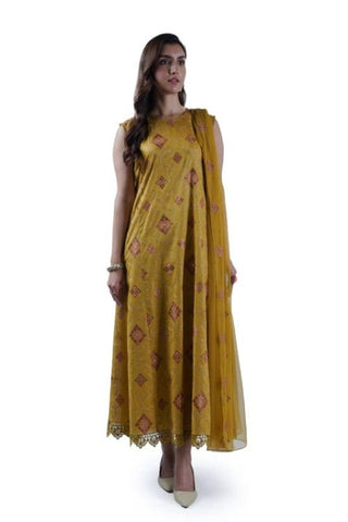 Fabareeze Mustard 3 PC Lawn Embroidered