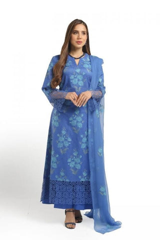 Fabareeze Blue 3 PC Lawn Embroidered