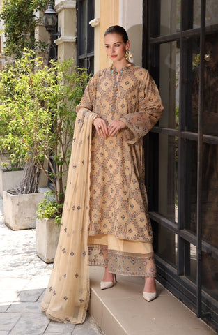 Fabareeze Beige 3 PC Lawn Embroidered