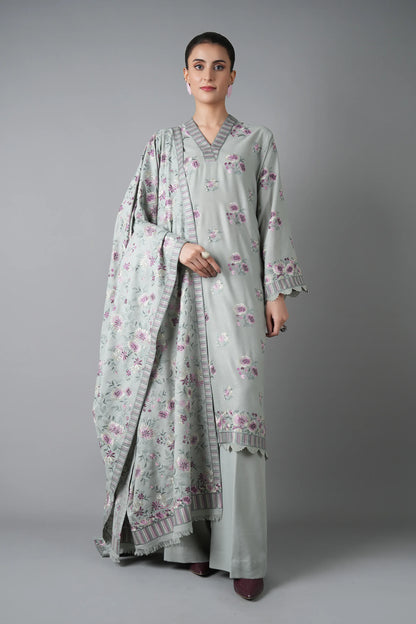 Fabareeze Ash grey 3 pc Shawl set