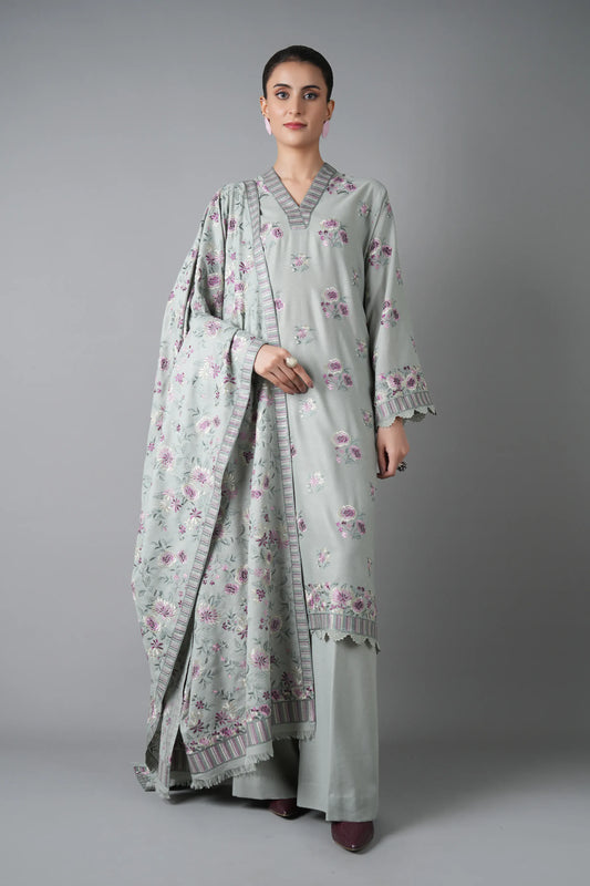 Fabareeze Ash grey 3 pc Shawl set