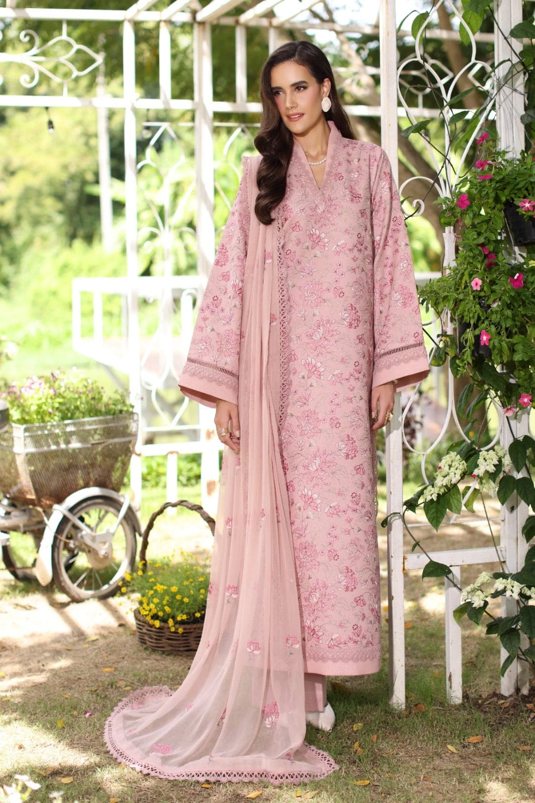 Fabareeze Light Pink 3 PC Shisha work Karandi