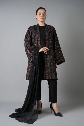 Fabareeze Black 3 PC Shisha work Karandi