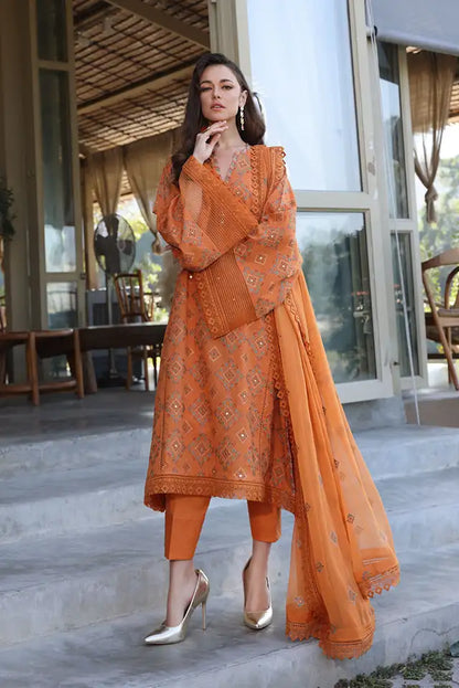 Orange Shishakari Embroidered Lawn – 3 Piece