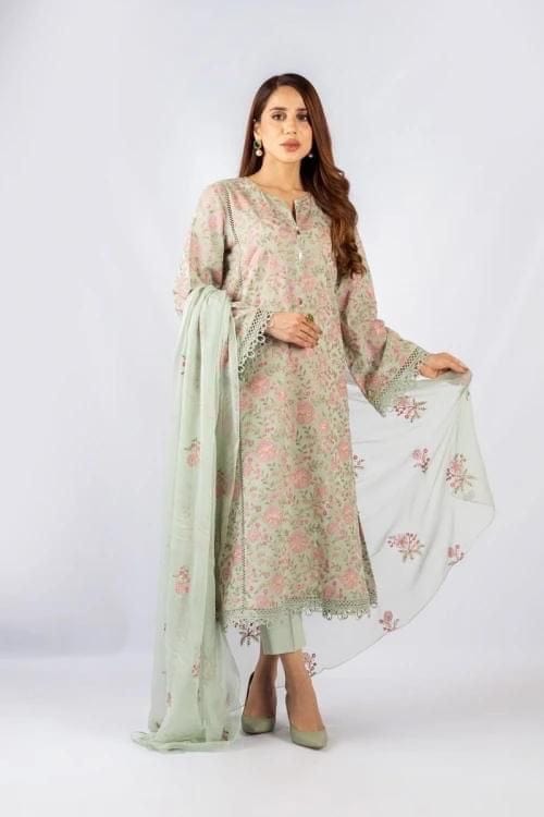 Fabareeze Light Green 3 PC Swiss Lawn Embroidered