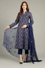 Fabareeze Navy blue 3 PC Swiss Lawn Embroidered