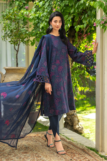 Navy Blue Embroidered Lawn