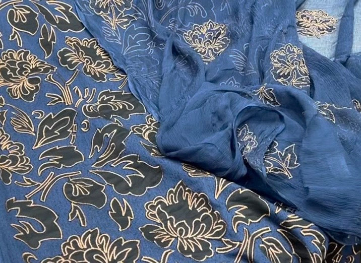 Navy Blue Applique Cutwork