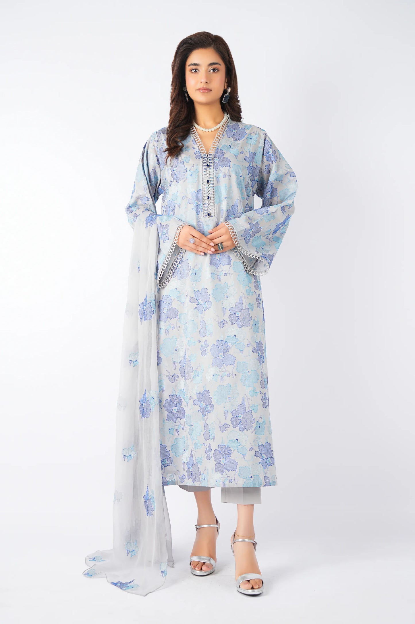 Grey Embroidered Lawn