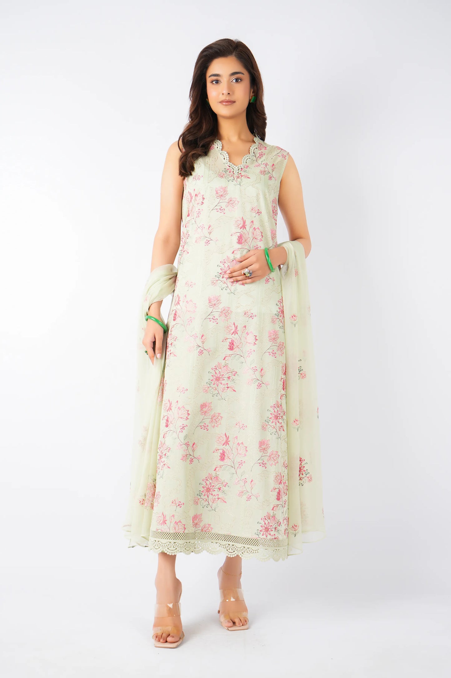Green Embroidered Lawn