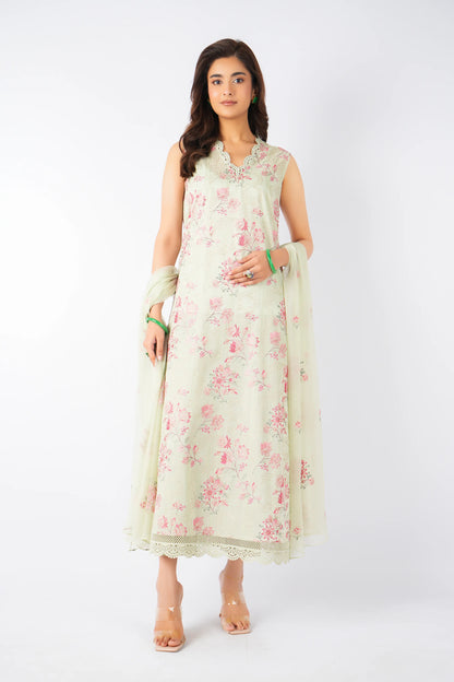 Green Embroidered Lawn