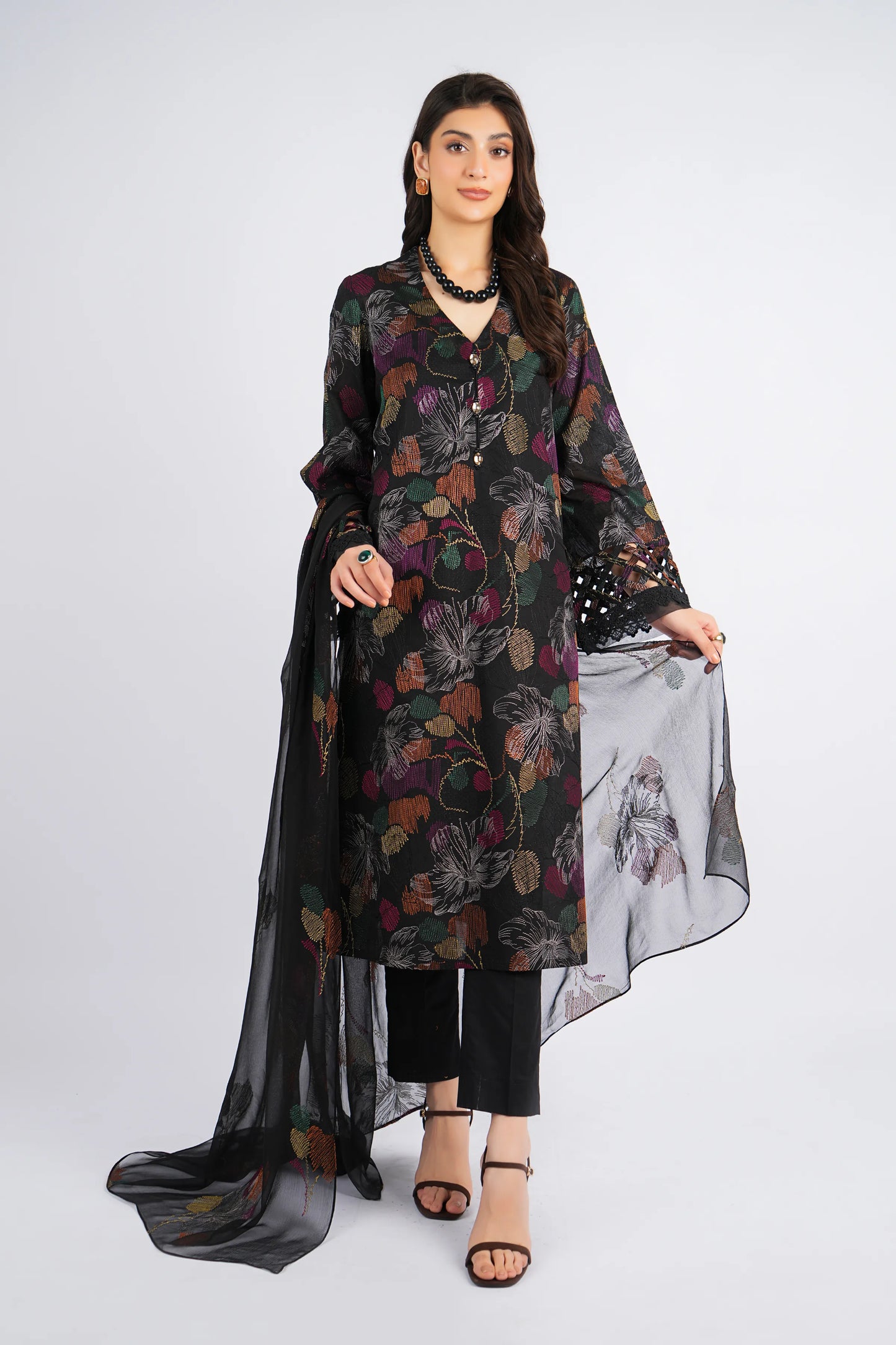 Black Embroidered Lawn